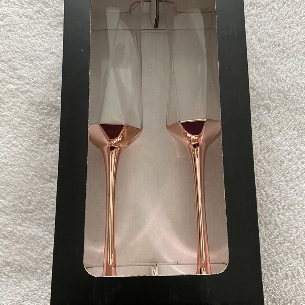 NWT LUXEHABITAT Champagne Flutes Rose Jewel Tone Box Set (2)